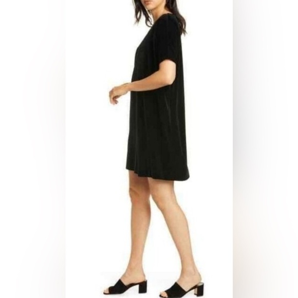 EILEEN FISHER Velvet Short Sleeve Sheath Dress in Black Size Extra Small - Picture 1 of 8